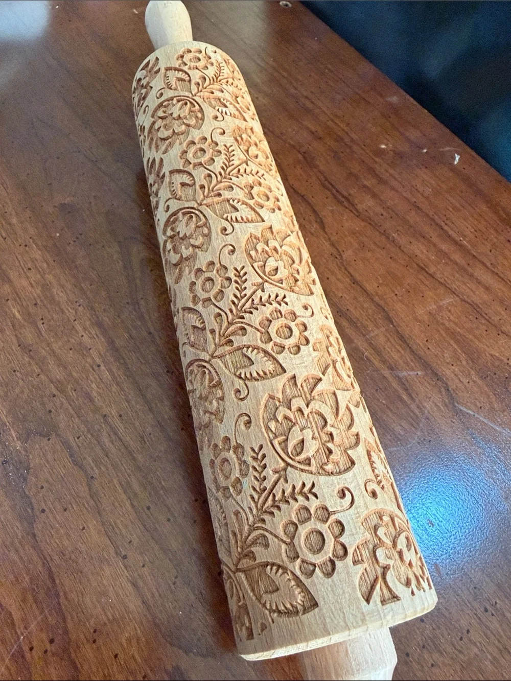 Folk Floral Rolling Pin, Large, 43 cm, Rolling Pin, Embossing Pattern Beetchwood